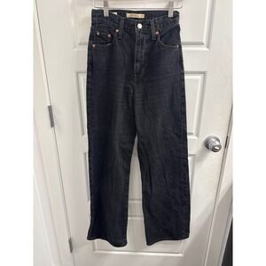 Levis Ribcage Wide Leg Jeans Womens 23 Black High Rise Denim Pants